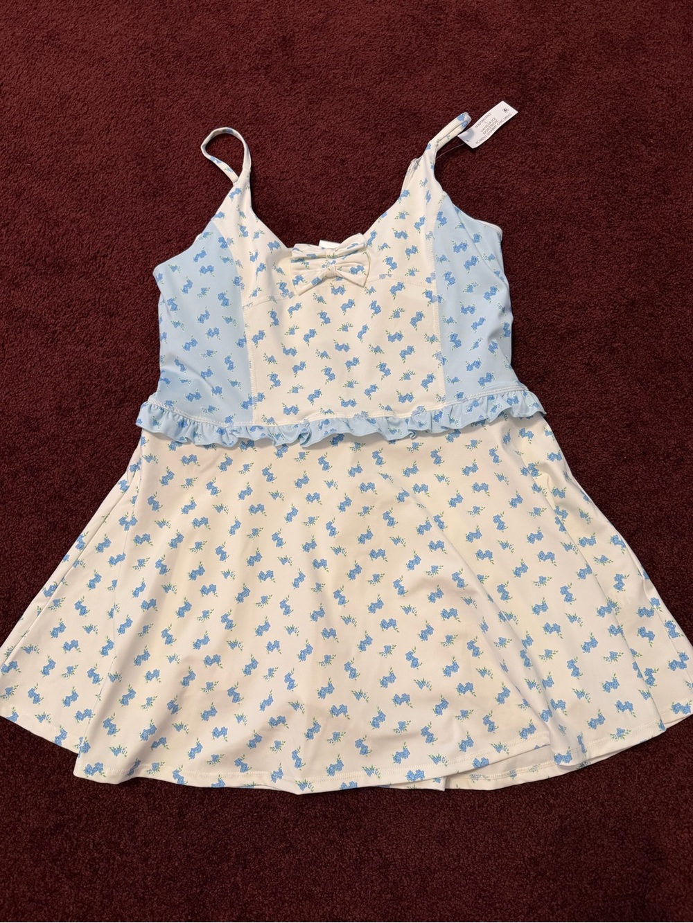 Shabby Chic White Dress with Light Blue Floral Print